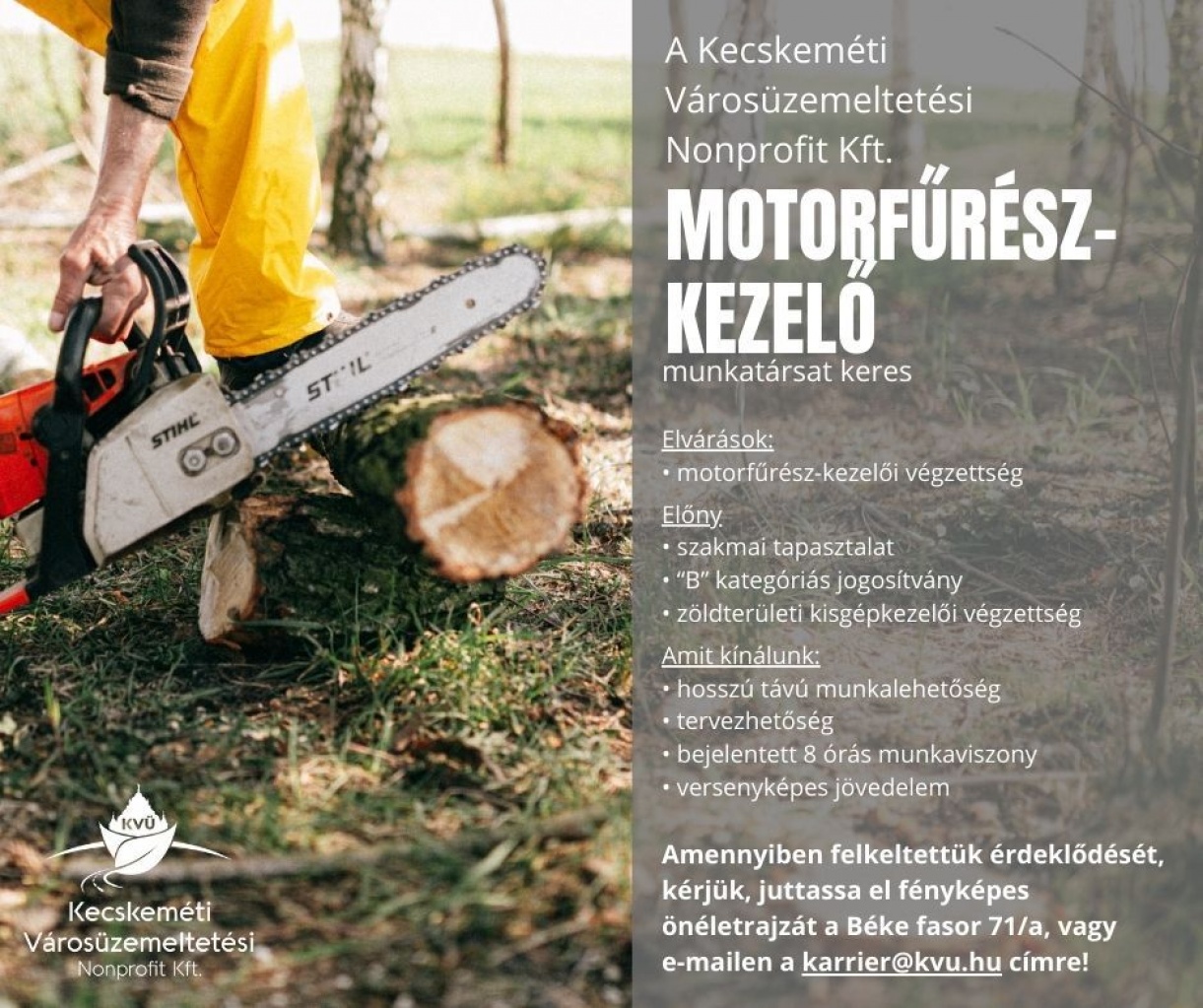 Figyelem! Álláslehetőség - motorfűrész-kezelőt keresünk!