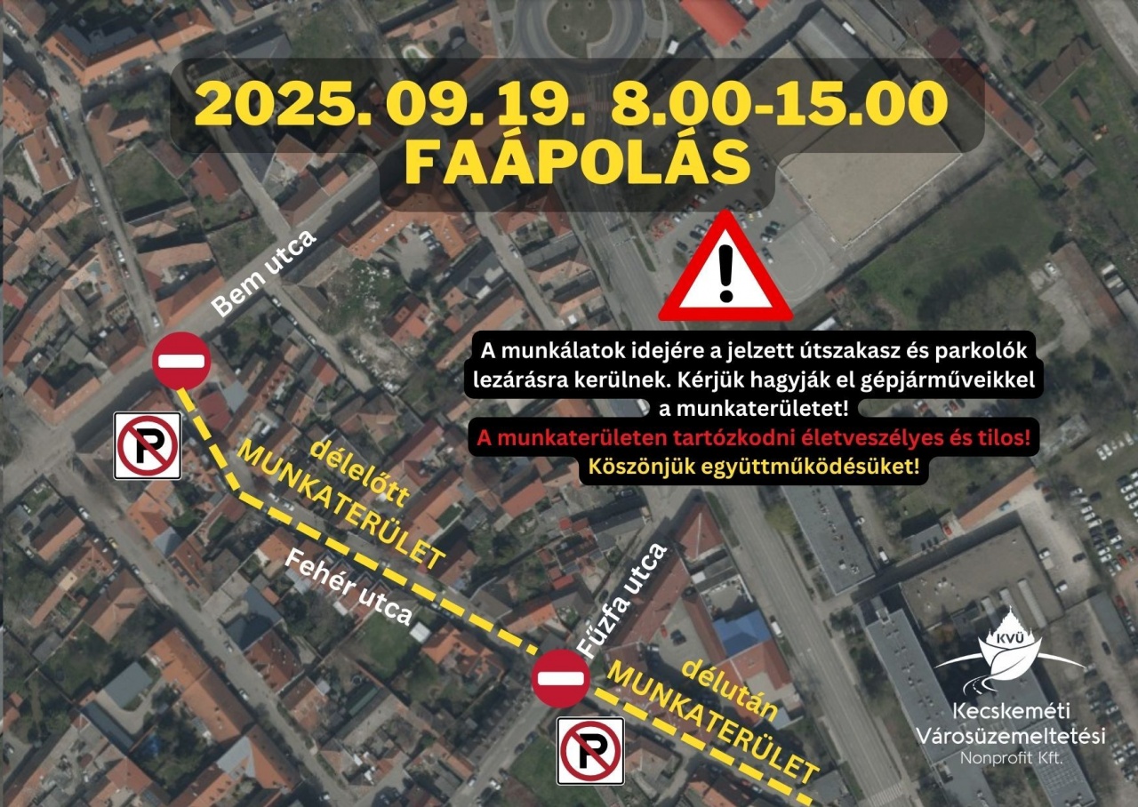 Faápolás miatt pénteken lezárjuk a Fehér utcát!