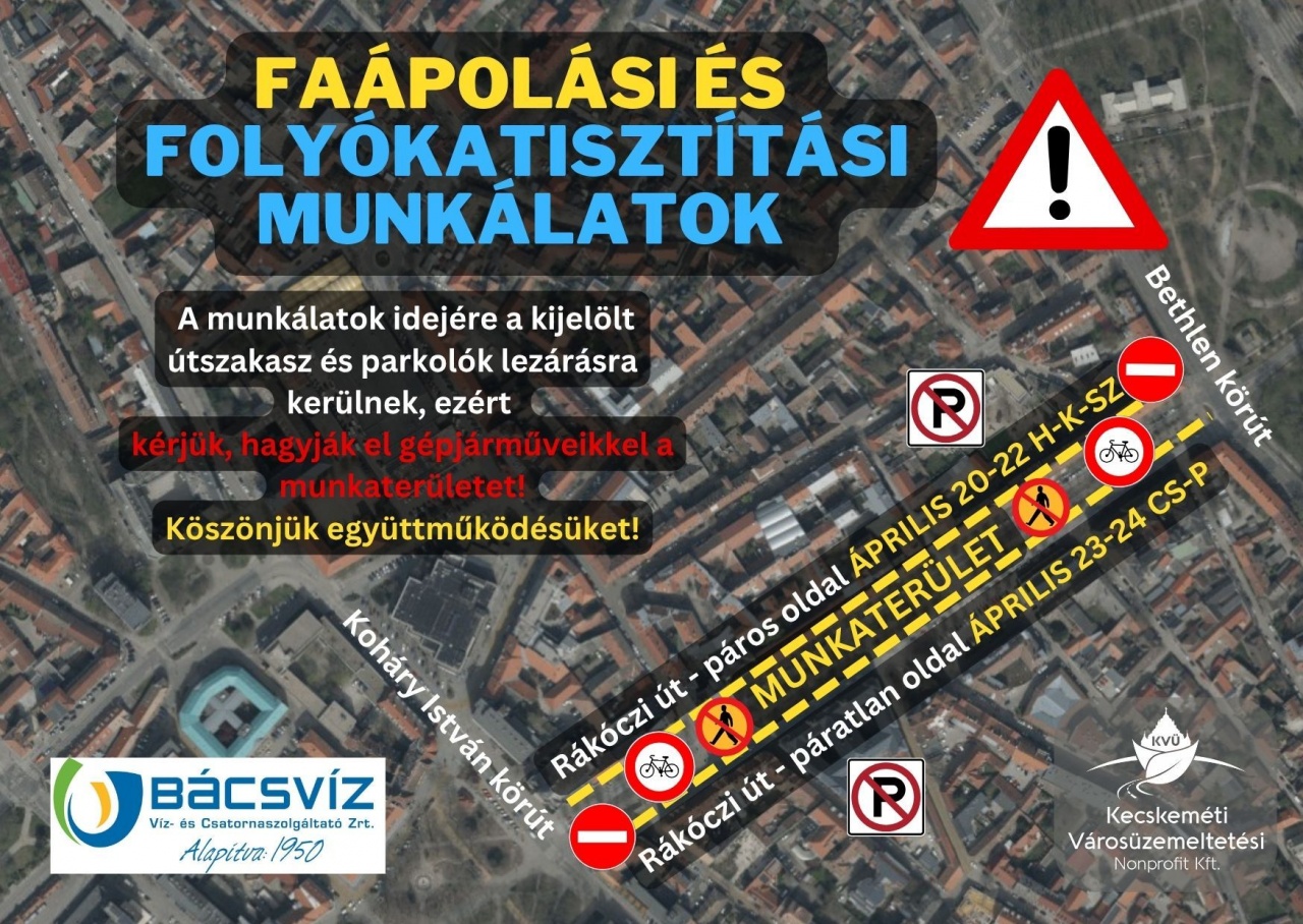 Faápolási és folyókatisztítási munkálatok miatt szakaszos lezárás lesz a Rákóczi úton