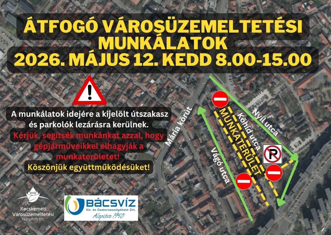 Kedden átfogó városüzemeltetési munkálatok miatt lezárás lesz a Kőhíd utcán