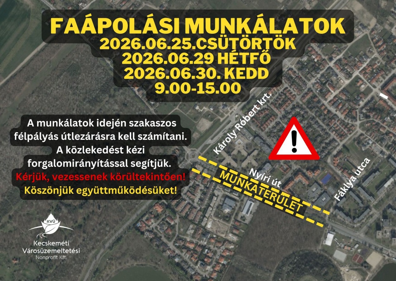 Félpályás útlezárás a Nyíri úton faápolás miatt