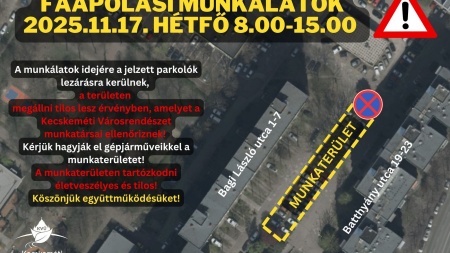 Hétfőn tilos lesz a megállás a Bagi László és a Batthyány utcai tömbházak közti parkolóban