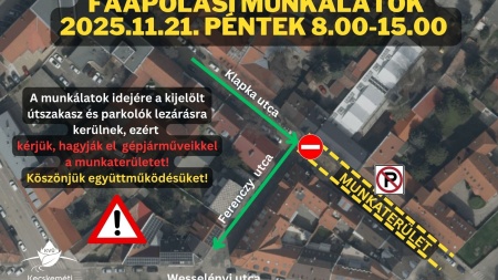 Faápolás miatt pénteken lezárjuk a Klapka utca egy szakaszát