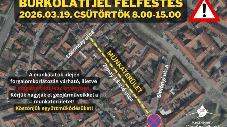 Burkolati jel festés a Zimay utcában